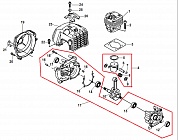 1 ПОРШЕНЬ - ЦИЛИНДР - КАРТЕР - КОЛЕНВАЛ - САЛЬНИК - ПРОКЛАДКИ МОТОКОСА ECHO SRM-4300R