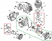 1 ПОРШЕНЬ - ЦИЛИНДР - КАРТЕР - КОЛЕНВАЛ - САЛЬНИК - ПРОКЛАДКИ МОТОКОСА ECHO SRM-2305SI